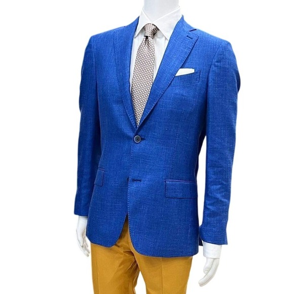 Giorgio's Palm Beach Blue Linen Silk Wool Blazer Mens 60 US 50 Italy Sport Coat